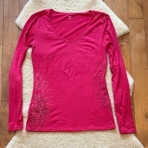 Icebreaker merino wool long sleeve shirt, bright dark pink, M